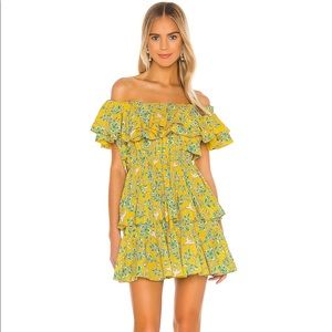 Rhode off-shoulder yellow printed dress